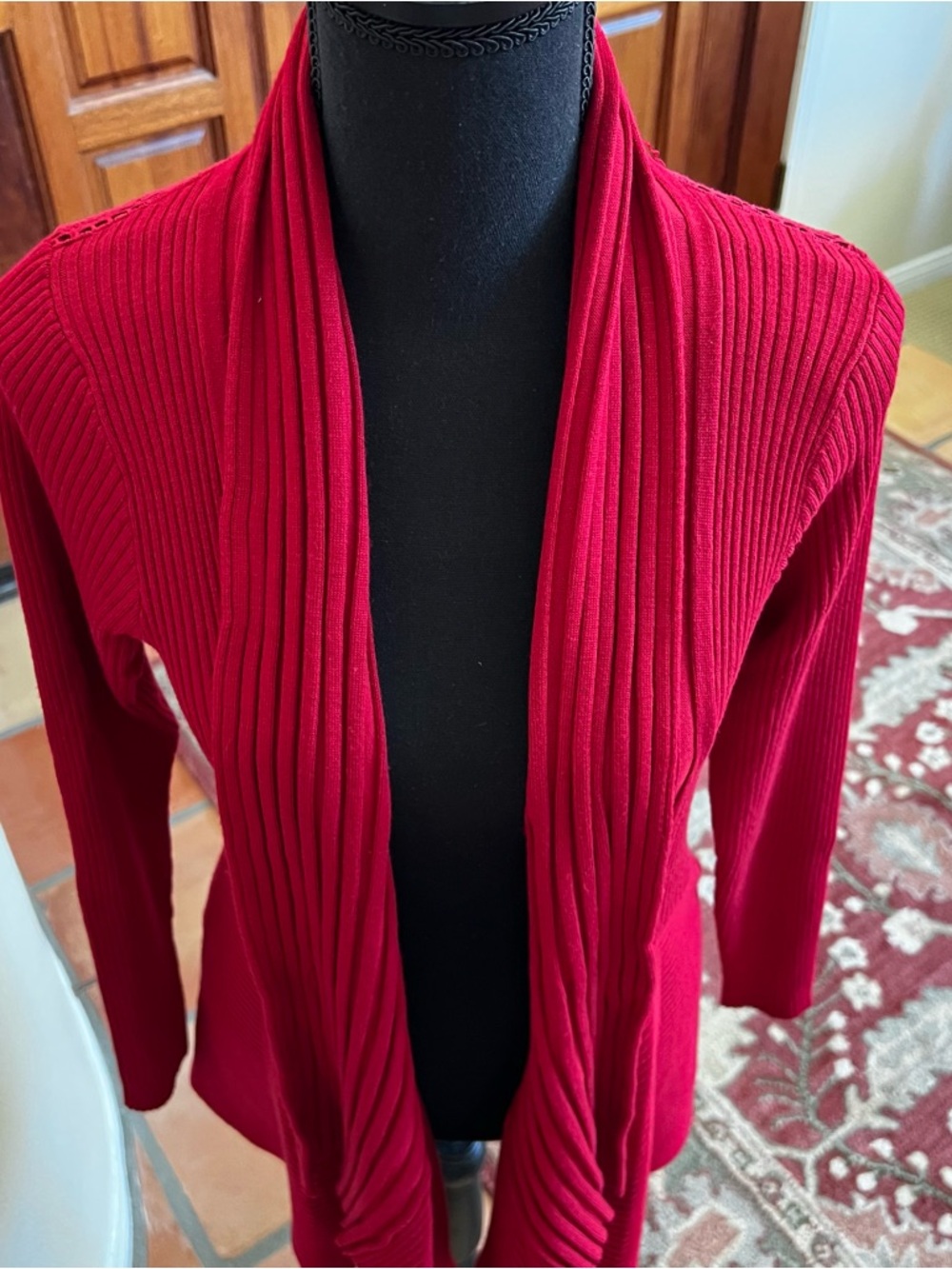 VIP Red Ribbed Open-Front Cardigan Sweater - Picture 7 of 10